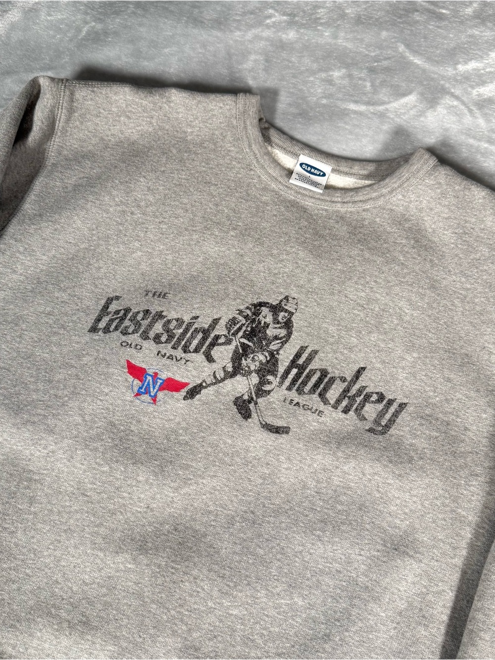 Vintage Old Navy Hockey Crewneck Sweatshirt Mens L Fleece Gray Y2K